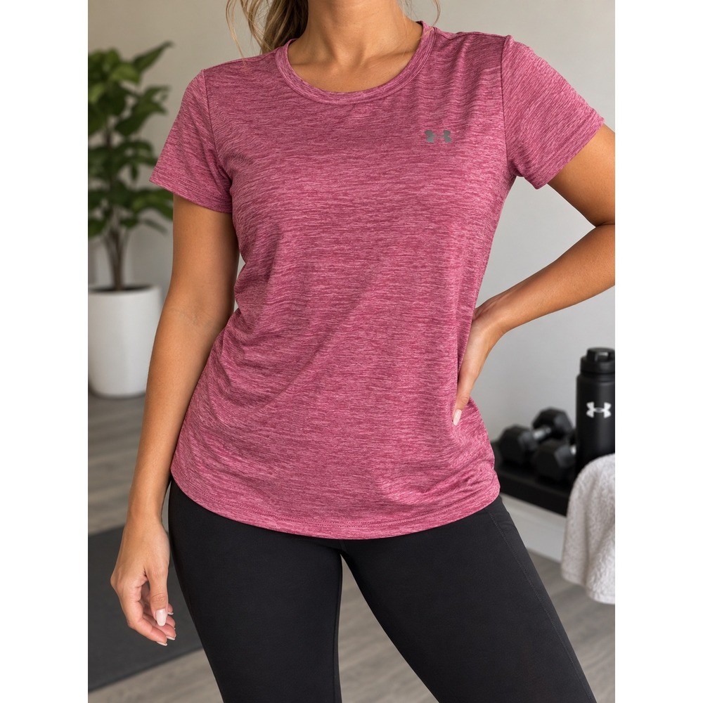 Under Armour HeatGear Women's XL Maroon Berry Heather Athletic Running T-Shirt